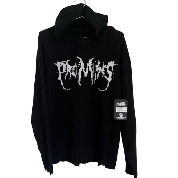 Broken Promises NWT Hoodie Graveyard Knit Sweater Top - Picture 2 of 13